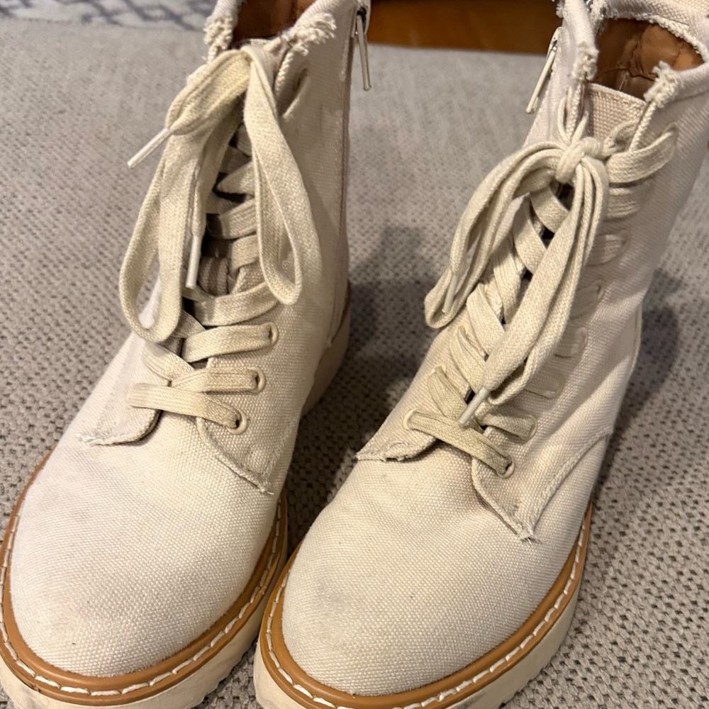 Madden Girl Cream Canvas Lace-Up Ankle Boots